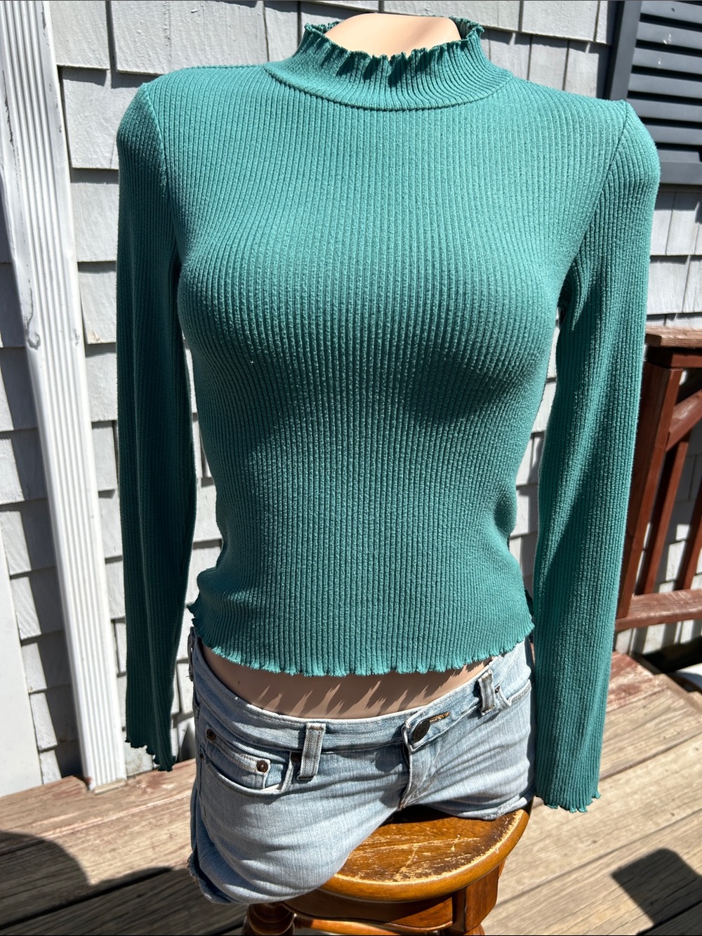 American Eagle Ribbed Mock Neck Long-Sleeve Top - Small- Soft- Stretch